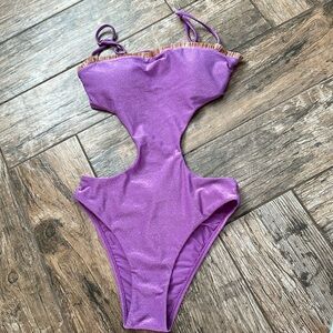 Aqua De Coco One Piece cut out purple swimsuit swim small